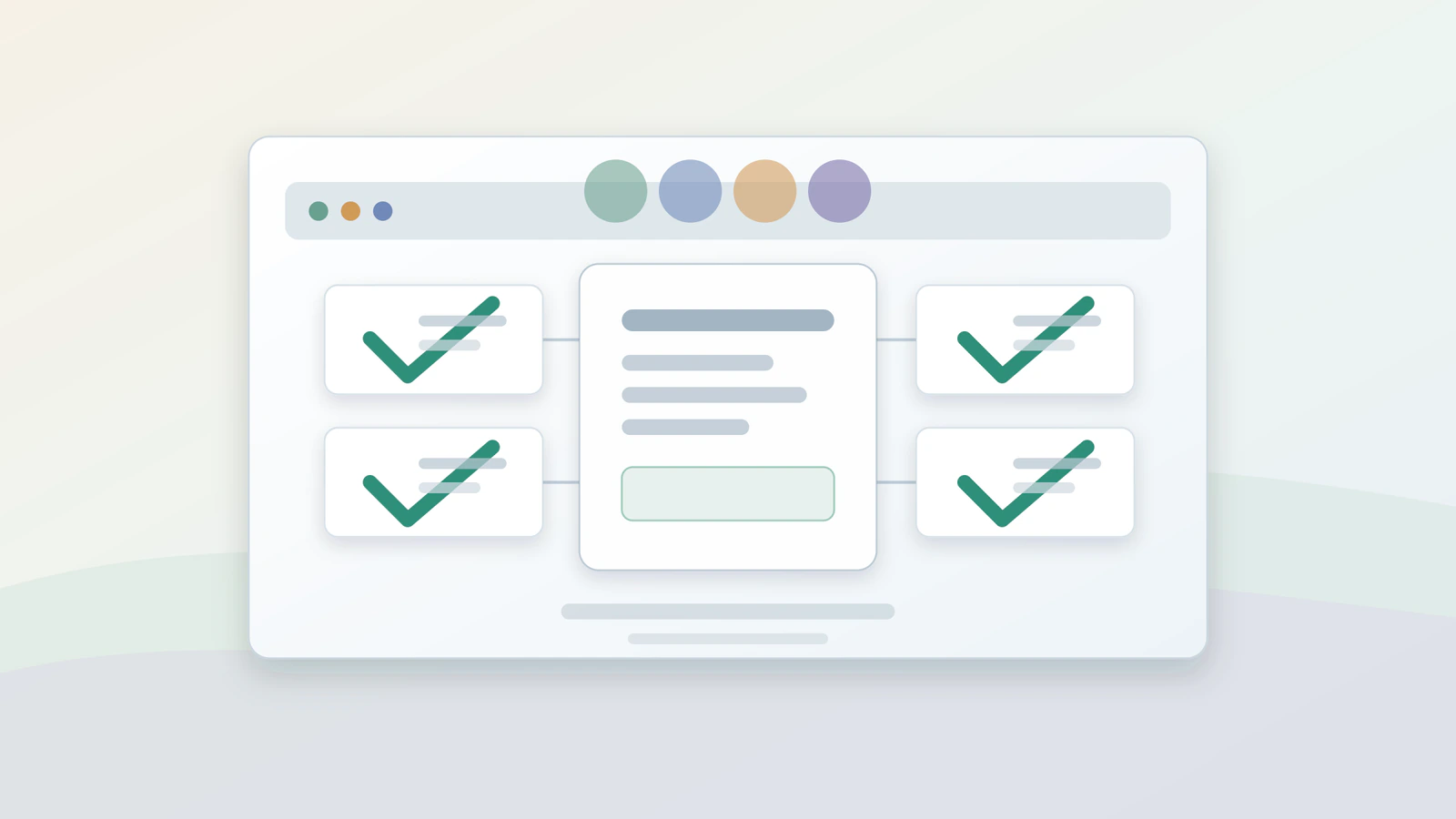 Abstract AI evaluation dashboard with test cases, rubrics, and quality checks in a modern workspace.
