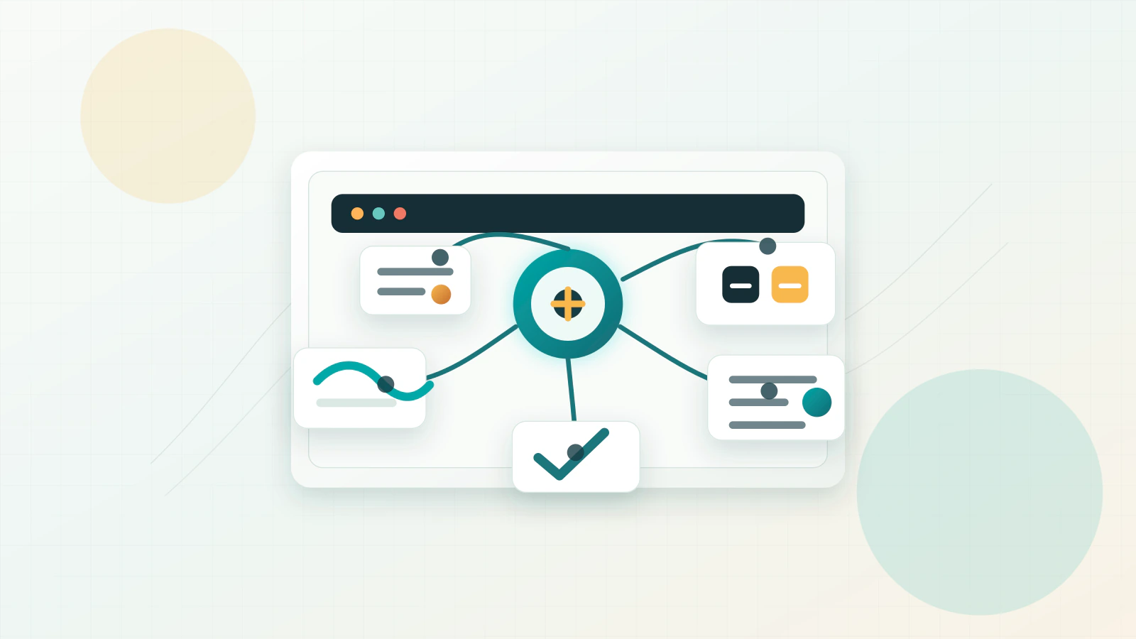 A central AI agent workbench turning a goal into planned steps, tool calls, observations, and a completed task.