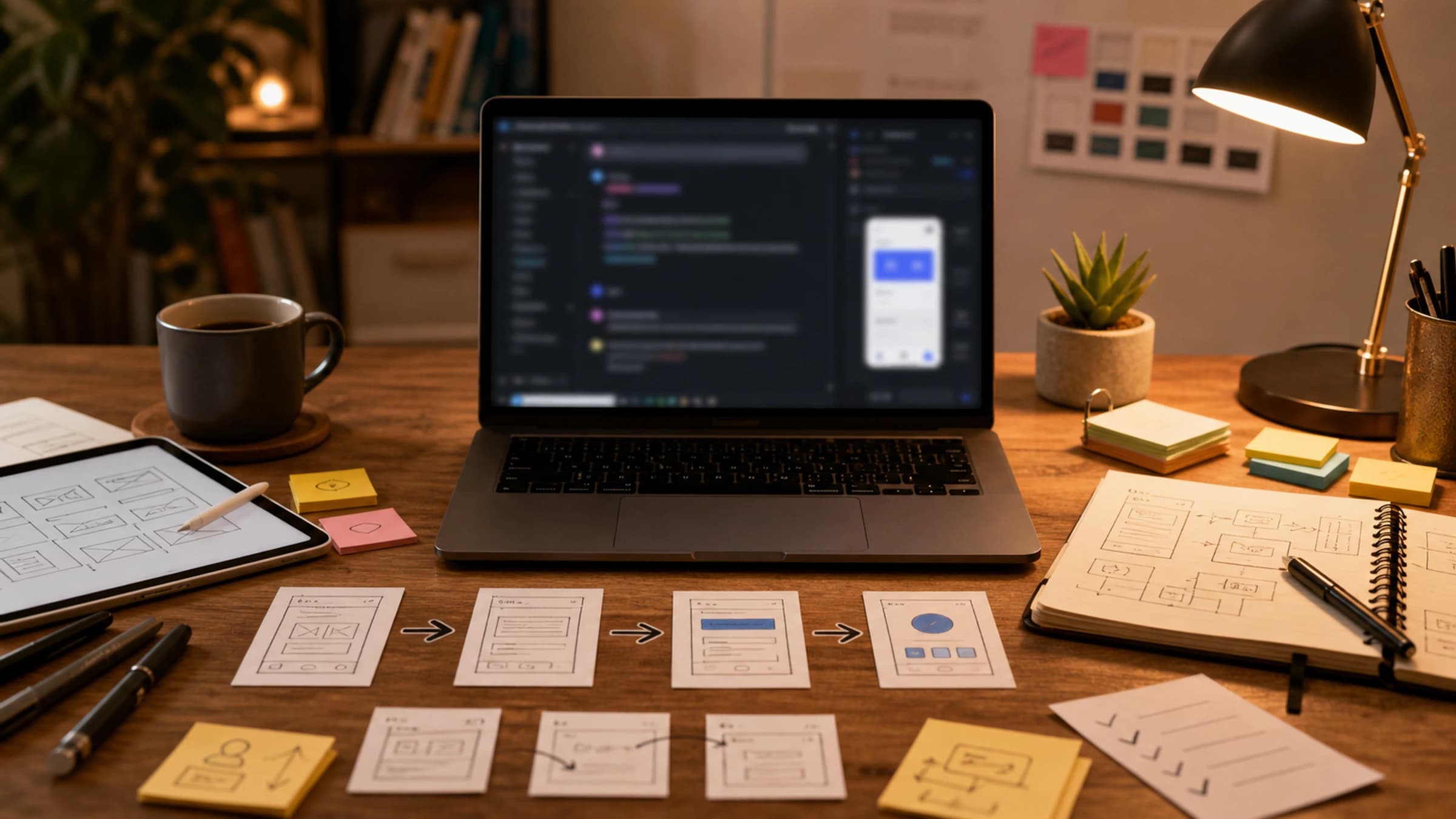 Stylish developer workspace showing prompt-to-prototype iteration and AI-assisted vibe coding workflow cues.